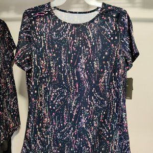 NWT ID Ideology Women Graphic Print Short Sleeve T-Shirt Navy Size XS-M $40 C871